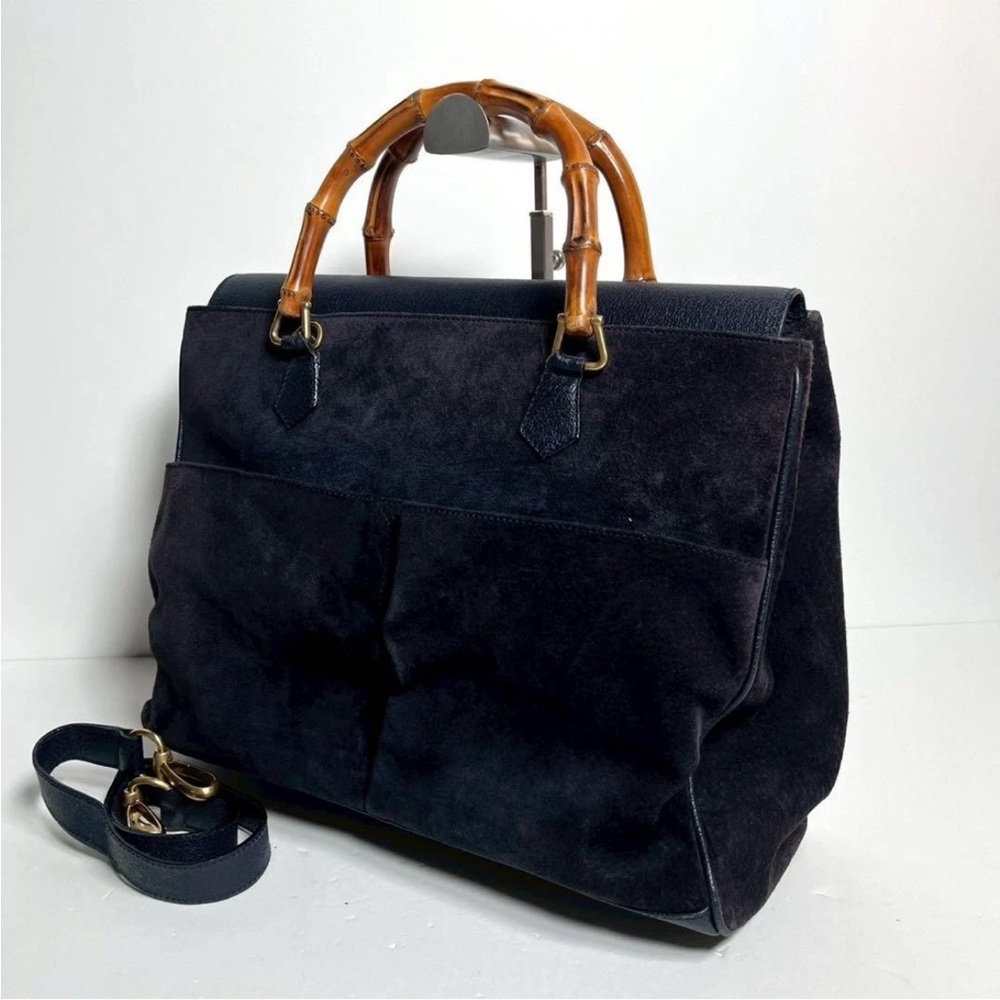 Gucci Navy Leather Bag with Gold Accents